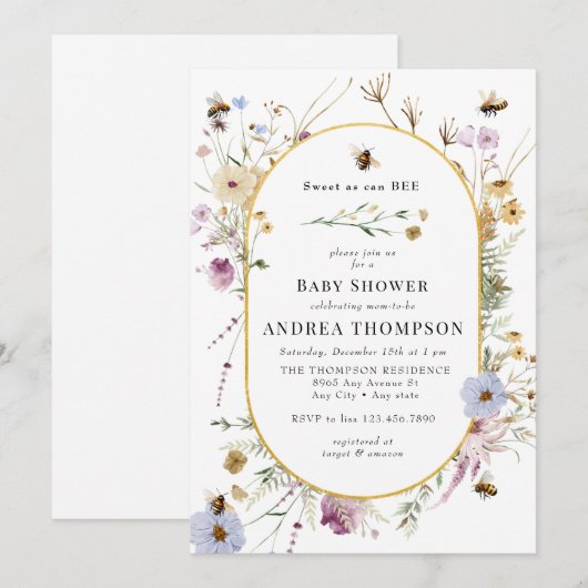 春野草 | Bee Baby Shower 招待状 (正面/裏面)