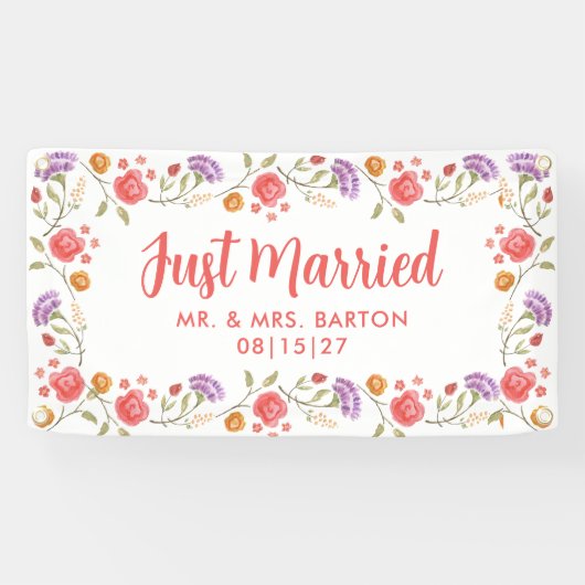 春開花たった今結婚しましたカーバナー 横断幕 (横)