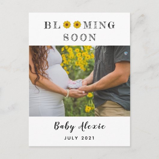 春開花デイジー妊娠リビール/誕生Announ 案内ポストカード (正面)