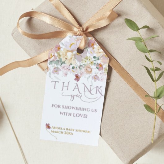 春開花ワイルドフラワーパープルガールベビーシャワー ギフトタグ