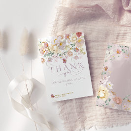 春開花ワイルドフラワーパープルガールベビーシャワー サンキューカード