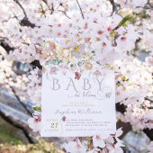 春開花ワイルドフラワーパープルガールベビーシャワー 招待状