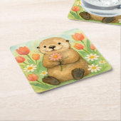 春開花付き スクエアペーパーコースター (アングル)