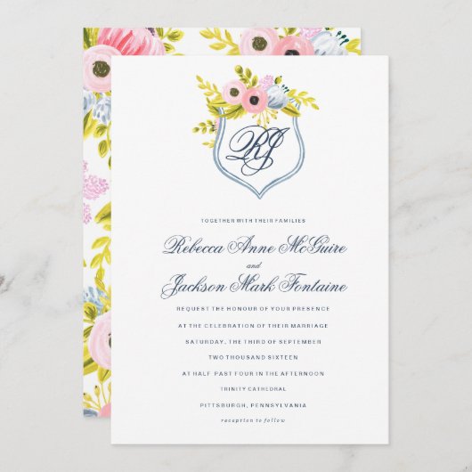 春開花水彩フローラ結婚式招待状 招待状 (正面/裏面)