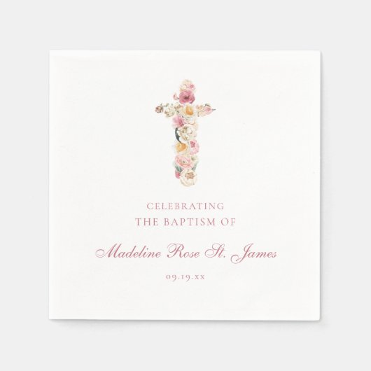 春開花 | フローラクロスバプテスマ《キリスト教》洗礼式や命名式 スタンダードカクテルナプキン (正面)