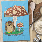 春雨シャワーフクロウキノコ キッチンタオル
