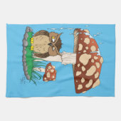 春雨シャワーフクロウキノコ キッチンタオル (横)