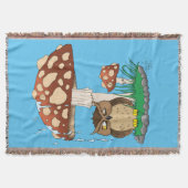 春雨シャワーフクロウキノコ スローブランケット (正面)