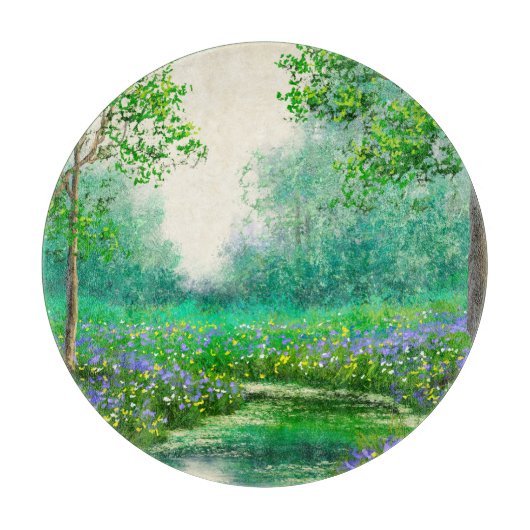 春風景油絵、森。 カッティングボード (正面)