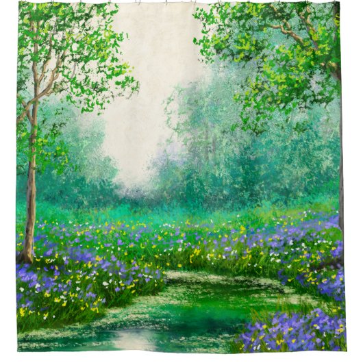 春風景油絵、森。 シャワーカーテン (正面)