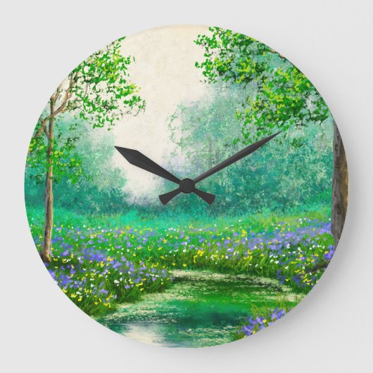 春風景油絵、森。 ラージ壁時計 (正面)