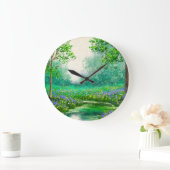 春風景油絵、森。 ラージ壁時計 (ホーム)