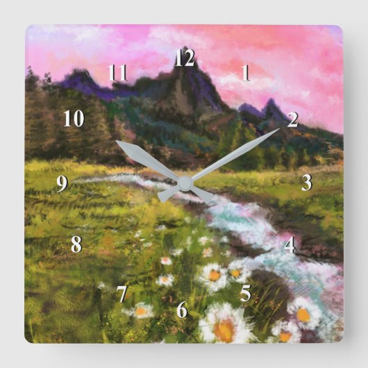 春風景 – 開花 – オリジナル絵画ズ スクエア壁時計 (正面)