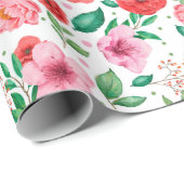 春魅力的ピンクの花とピンクの紙吹雪ドット ラッピングペーパー (ロールコーナー)