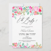 春鮮やかなピンクのフローラ水の色ベビーシャワー 招待状 (正面)