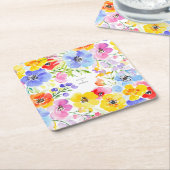 春鮮やかの水彩花結婚の色 スクエアペーパーコースター (アングル)