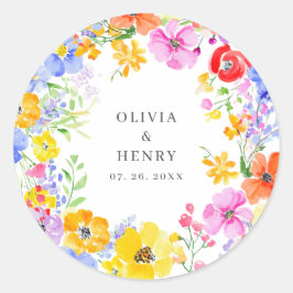 春鮮やかの水彩花結婚の色 ラウンドシール