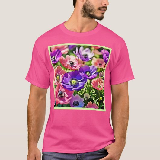 春鮮やかアネモン開花デザイン Tシャツ (正面)