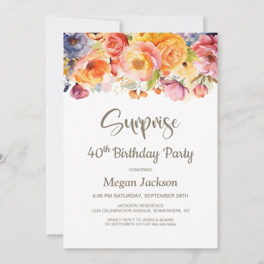 春鮮やかフローラサプライズ40th誕生日パーティー 招待状 (正面)