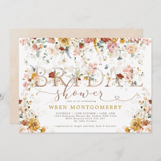 春鮮やかワイルドフラワーガーデンブライダルシャワー 招待状 (正面/裏面)