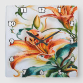 春鮮やか中の開花のオレンジ色のユリ スクエア壁時計 (正面)