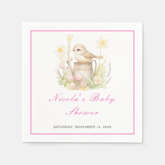 春鳥の散水缶赤ちゃんシャワー スタンダードカクテルナプキン (正面)