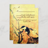 春鳥花ツリーモノグラムイエローブラウンRSVP 出欠カード (正面/裏面)