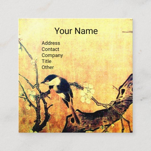 春鳥花モノグラム黄褐色 スクエア名刺 (正面)