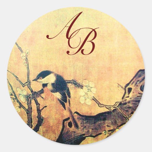 春鳥花モノグラム黄褐色 ラウンドシール (正面)