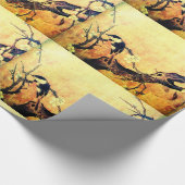 春鳥花黄褐色 ラッピングペーパー (角)