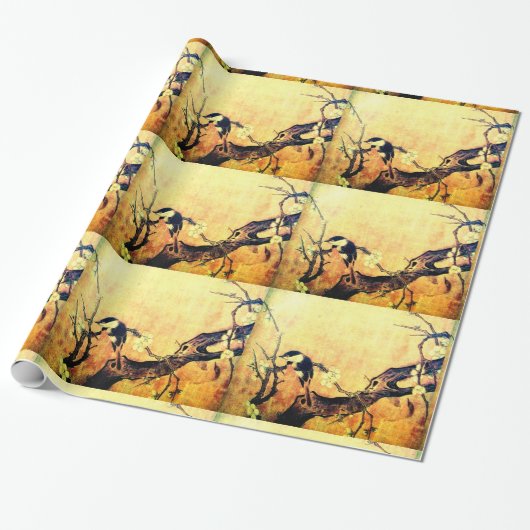 春鳥花黄褐色 ラッピングペーパー (アンロールド)