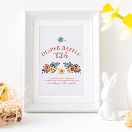 春鳥赤ちゃんシャワーおむつラッフルテーブルサイン ポスター