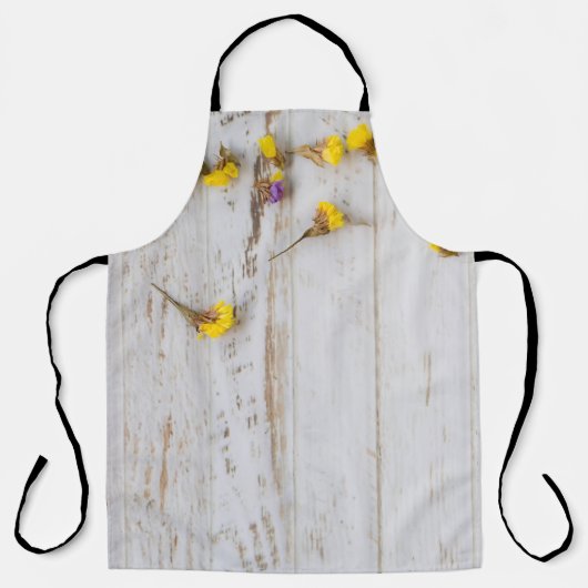 春黄色の花、白い板の装飾。 エプロン (正面)
