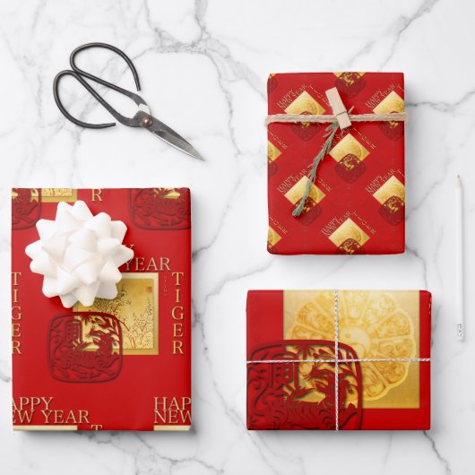 春12〔占星術の〕十二宮図シンボルや象徴陰陽タイガー年WP3P ラッピングペーパーシート (正面)