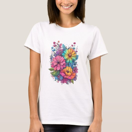 春24花、ラインスケッチ、ミニマル、ギフト Tシャツ (正面)