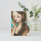 春(そばかすの水彩画の芸術のかわいい女の子) ポストカード (スタンド正面)