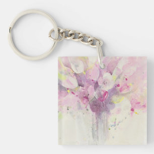 春 の柔らかいピンクの花束でかわいらしい キーホルダー