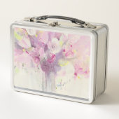 春|の柔らかいピンクの花束でかわいらしい メタルランチボックス (正面)