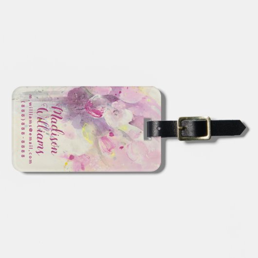 春|の柔らかいピンクの花束でかわいらしい ラゲッジタグ (正面横)