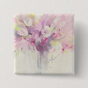春 の柔らかいピンクの花束でかわいらしい 缶バッジ