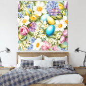 春。スイセン、ヒアシンス、チューリップ、イースターエッグ キャンバスプリント (インサイチュ (寝室))