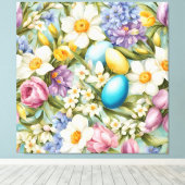 春。スイセン、ヒアシンス、チューリップ、イースターエッグ キャンバスプリント (インサイチュ (ウッドフロア))