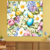 春。スイセン、ヒアシンス、チューリップ、イースターエッグ キャンバスプリント (インサイチュ (リビング))