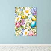 春。スイセン、ヒアシンス、チューリップ、イースターエッグ キャンバスプリント (インサイチュ (ウッドフロア))