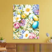 春。スイセン、ヒアシンス、チューリップ、イースターエッグ キャンバスプリント (インサイチュ (リビング))