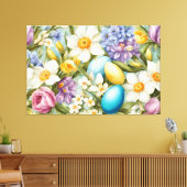 春。スイセン、ヒアシンス、チューリップ、イースターエッグ キャンバスプリント (インサイチュ (リビング))