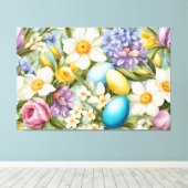 春。スイセン、ヒアシンス、チューリップ、イースターエッグ キャンバスプリント (インサイチュ (ウッドフロア))