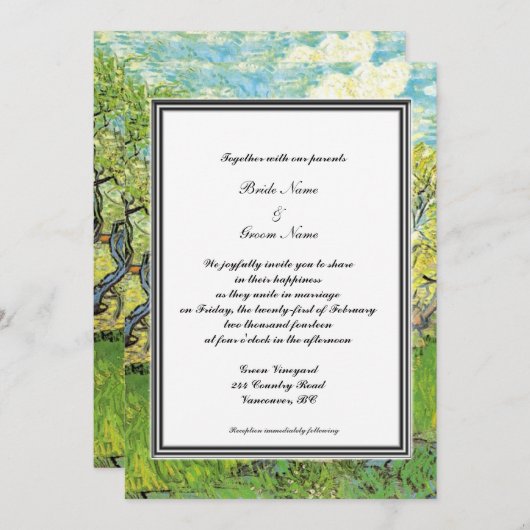 春、夏結婚式招待状。ファンゴッホ 招待状 (正面/裏面)