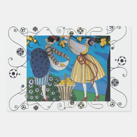 春,夏,秋のアールデコ美しいファッション ラッピングペーパーシート (正面2)