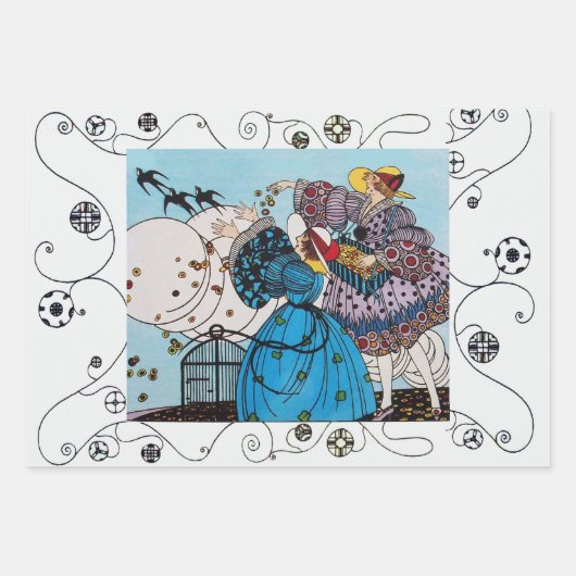 春,夏,秋のアールデコ美しいファッション ラッピングペーパーシート (正面)